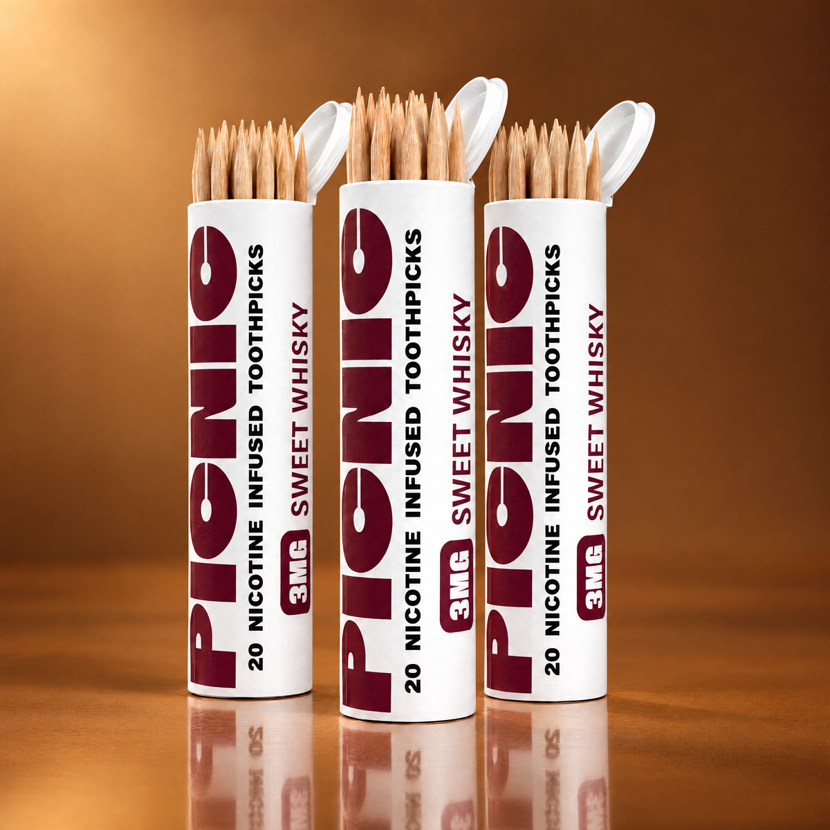 Picnic Sweet Whiskey 3mg nicotine toothpicks — 3 tubes, 60 picks