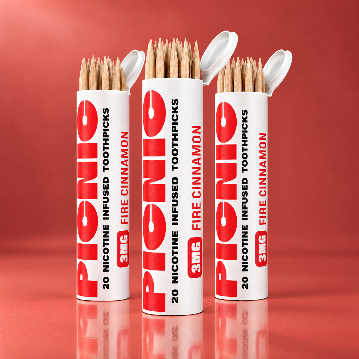 Picnic Fire Cinnamon 3mg nicotine toothpicks — 3 tubes, 60 picks