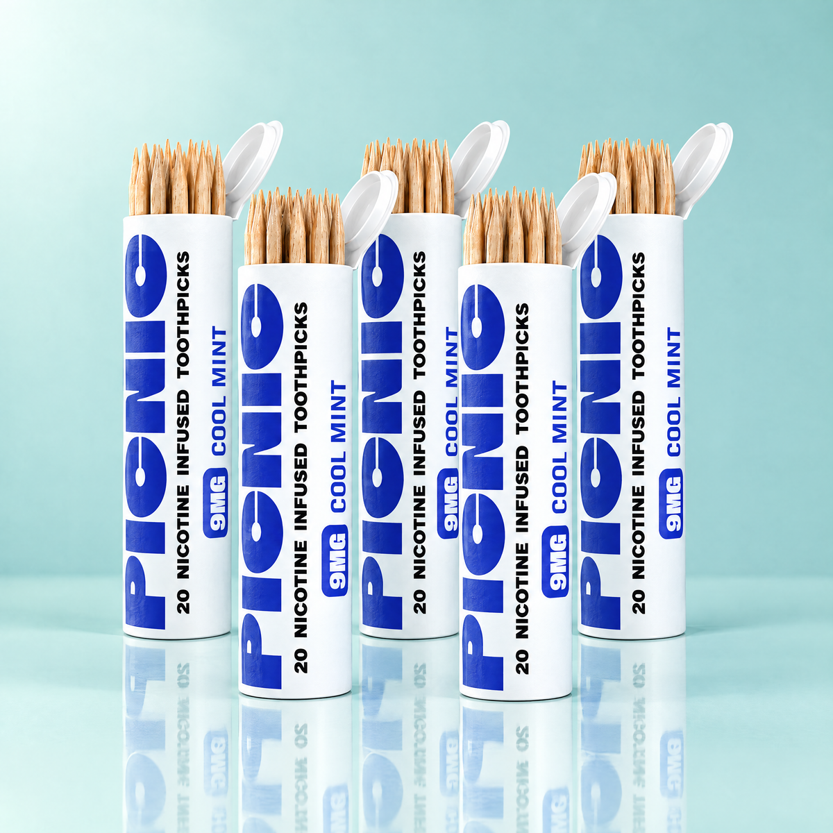 Picnic Cool Mint 9mg nicotine toothpicks — 5 tubes, 100 picks