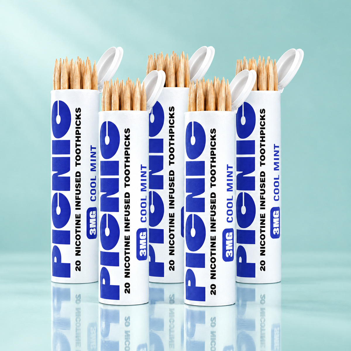 Picnic Cool Mint 3mg nicotine toothpicks — 5 tubes, 100 picks
