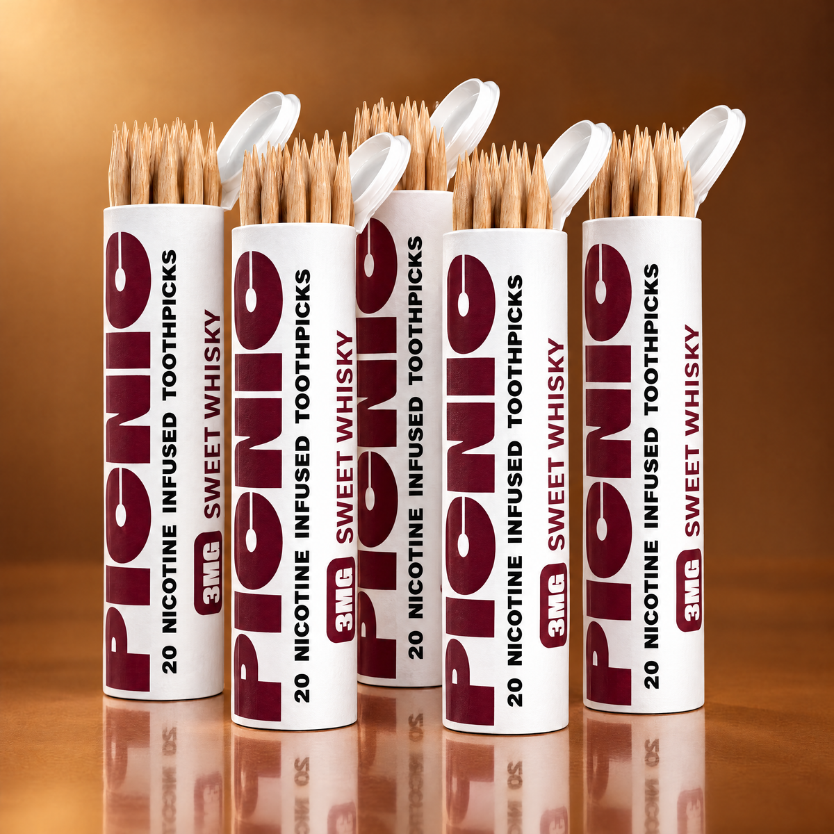 Picnic Sweet Whiskey 3mg nicotine toothpicks — 5 tubes, 100 picks